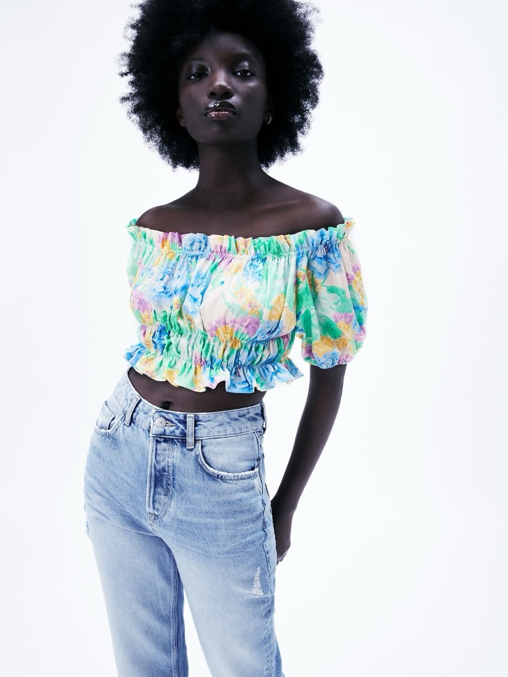Zara Floral Watercolor Crop Top